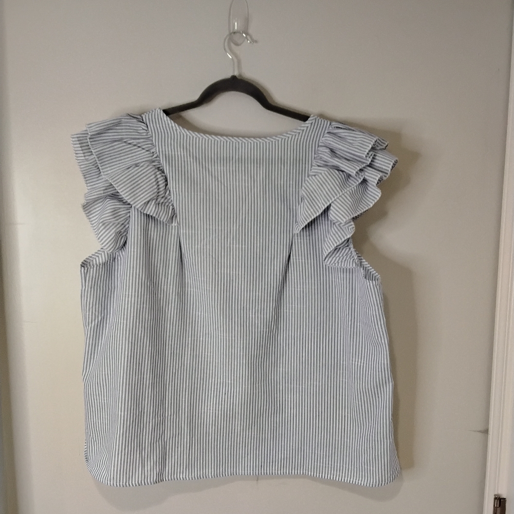 Blue Flutter Sleeve Ruffled Blouse - Picture 5 of 7